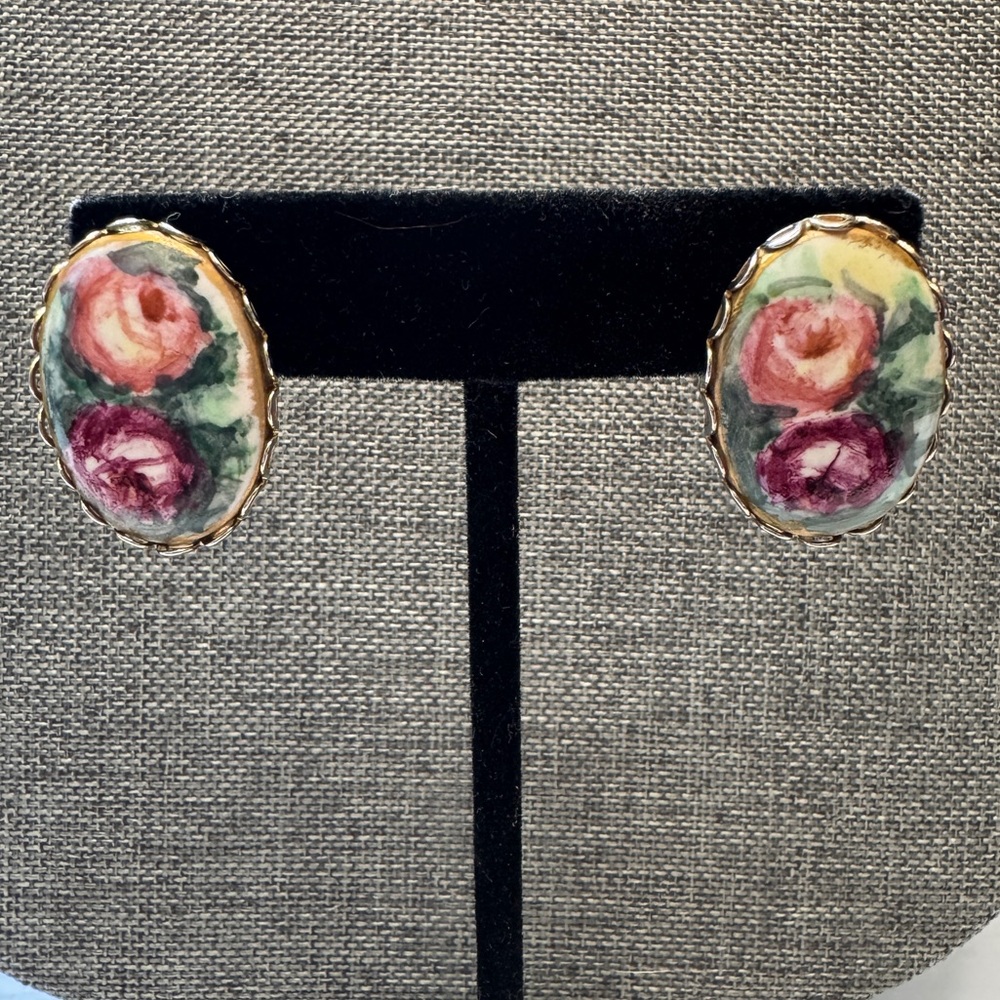 Vintage Hand painted Rose Earrings